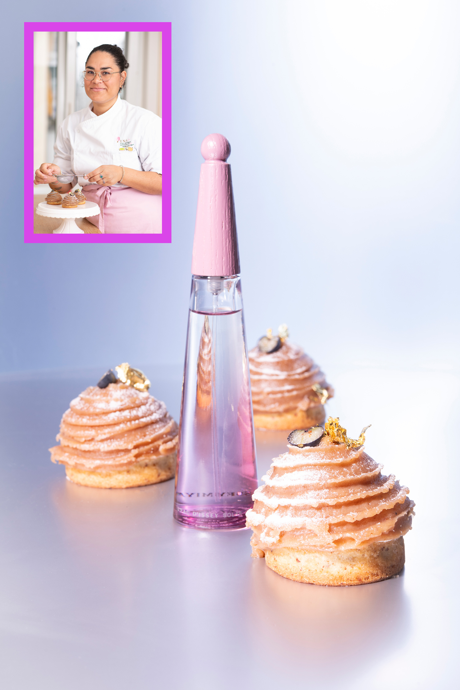 Cléo est spécialiste de la pâtisserie végane. Son dessert inspiré d'un parfum Issey Miyake est donc 100% végétalien.