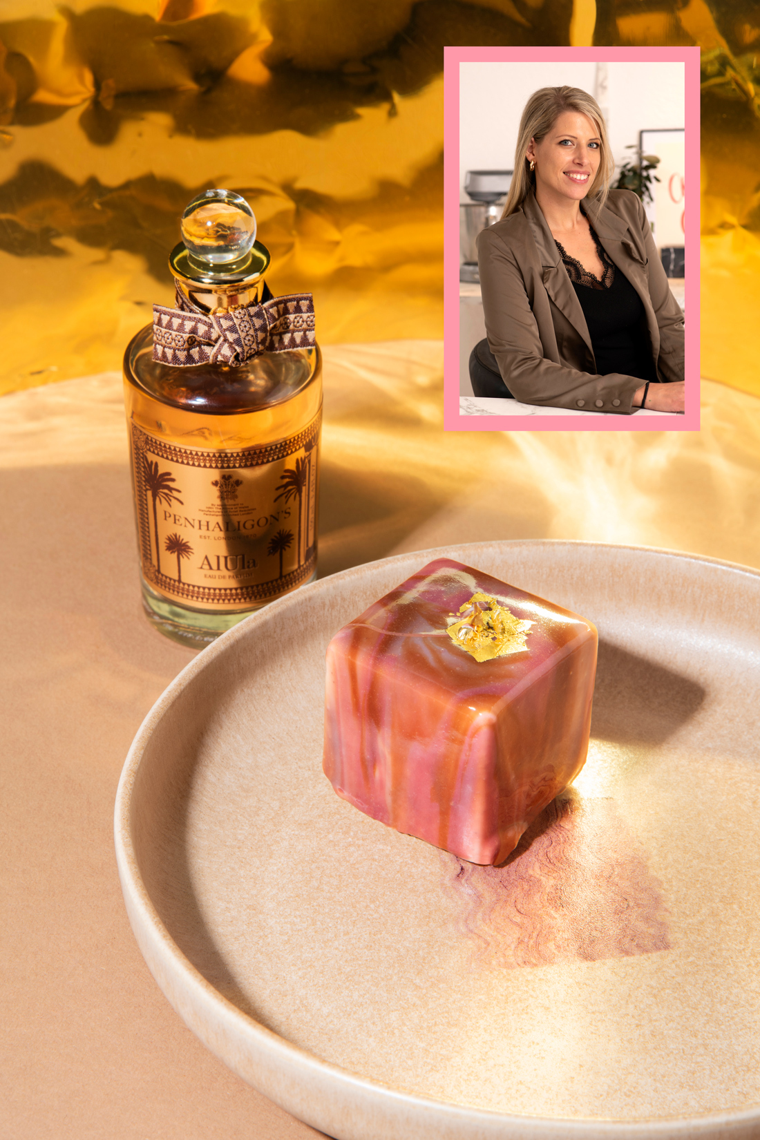 C'est après avoir reçu l'énigmatique AIUla de Penhaligon’s que Valentine Lambert a eu l'idée de créer un entremets carré à la vanille.