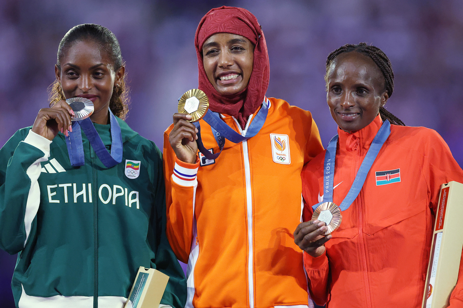 De g. à d.: Les athlètes Tigist Assefa, Sifan Hassan et Hellen Obiri.